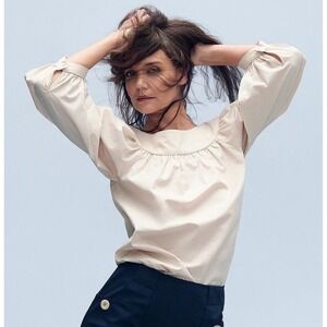 A.P.C. x Katie Holmes Louisa Beige Blouse Size 34 Cotton Minimalist Classic